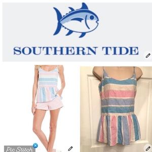 Southern Tide Nadya Peplum Cami linen worn once